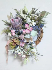 ✿春の温もり✴ドライフラワーリース✿プロテア&ミニ薔薇✿インテリア✴通年インテリア✿