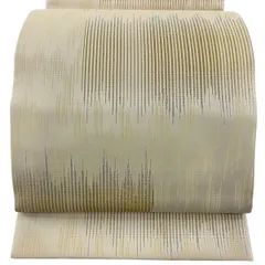 【美品】 袋帯 秀品 幾何学模様 縞 金銀糸 薄黄 全通 正絹 【中古】
