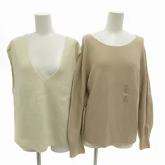 ユニクロ UNIQLO タグ付き 2点セット 3Dコットンボリュームスリーブセーター スフレヤーンVネックベスト L ベージュ 白 ホワイト /FT