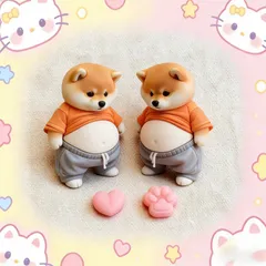 柴犬 お腹ぷにぷにシール2匹セット ＋猫爪パーツ1個＆おしりパーツ1個付きのお得セット！