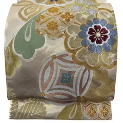 【美品】 袋帯 秀品 振袖向き 花 七宝 唐織 金糸 金色 六通 正絹 【中古】