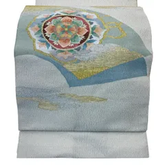 【美品】 名古屋帯 秀品 綴れ 八寸名古屋帯 トンネル仕立て 華文 霞 箔 金銀糸 クリーム 正絹 【中古】