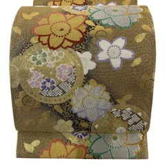 【美品】 袋帯 秀品 振袖向き 桜 花びら 箔 金銀糸 金色 六通 正絹 【中古】