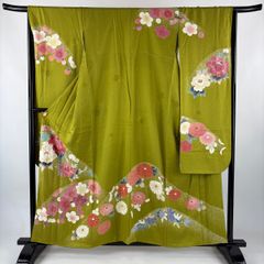 5k2872 色掛下 正絹 袷 花嫁衣裳 緑 金色 赤 ピンク 青 花柄 和装