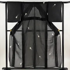 小紋 身丈156cm 裄丈62.5cm S 薄物 夏紬地 色紙 蜀江文 黒 正絹 秀品 【中古】