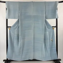小紋 身丈156cm 裄丈68cm L 袷 落款 霞 ぼかし 水色 正絹 秀品 一つ紋 【中古】