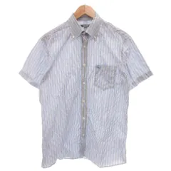 バーバリー ロンドン BURBERRY LONDON 美品 シャツ L 青 ブルー ストライプ柄 半袖 ボタンダウンカラー /NL ■GY06