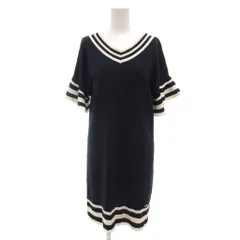 ブルーレーベルクレストブリッジ BLUE LABEL CRESTBRIDGE ワンピース ひざ丈 38 紺 ネイビー Vネック 半袖 /NL ■GY06