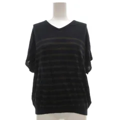 セオリーリュクス theory luxe ニット 麻 リネン ネイビー 紺色 ストライプ柄 Vネック 半袖 /SC ■GY06