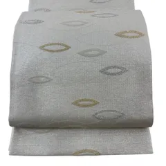 【美品】 袋帯 名品 幾何学 箔 灰白 六通 正絹 【中古】