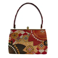 【美品】 和装バッグ 優品 フォーマル 桜 七宝 金糸 箔 赤 和装小物  【中古】