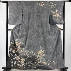 訪問着 身丈161.5cm 裄丈64.5cm M 袷 冊子 松梅 金彩 ぼかし 黒灰 正絹 優品 【中古】