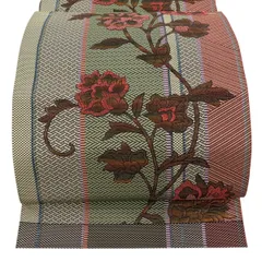 【美品】 名古屋帯 優品 草花 幾何学 箔 薄緑 正絹 【中古】