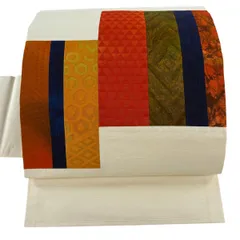 名古屋帯 優品 関西仕立て 幾何学 クリーム 正絹 【中古】