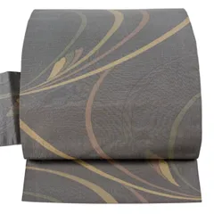 名古屋帯 優品 幾何学 灰色 正絹 【中古】