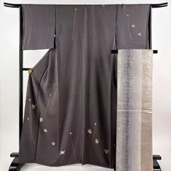 付下げ 身丈165.5cm 裄丈65.5cm M 袷 袋帯セット 落款 鳥 纒 刺繍 箔 灰紫 正絹 名品 【中古】