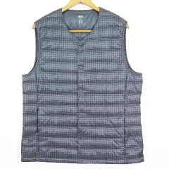 ユニクロ UNIQLO ウルトラライトダウン 千鳥格子 Vネック ベスト M ダークグレー 2sa7291
