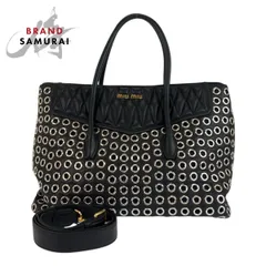 美品 MIUMIU ミュウミュウ バイカー パンチング ブラック 黒 レザー トートバッグ ショルダーバッグ 2way レディース 504126【中古】