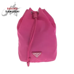 美品 PRADA プラダ テスート 三角ロゴプレート ピンク シルバー金具 ナイロン 1NE369  ポーチ 巾着 レディース 505474【中古】