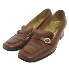 イヴサンローラン YVES SAINT LAURENT ローファー スクエアトゥ ヒール レザー 茶 ブラウン 35.5 ■FF