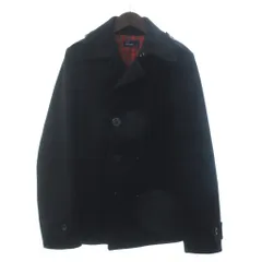 フレッドペリー FRED PERRY Ｐコート ひざ丈 長袖 ダブル 裏地チェック ウール 黒 ブラック M ■FF