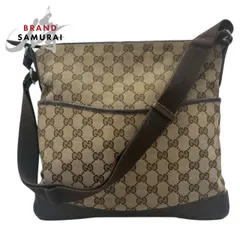 GUCCI グッチ ベージュ ブラウン シルバー金具 GGキャンバス/レザー 145857 ショルダーバッグ レディース S1-00028【中古】