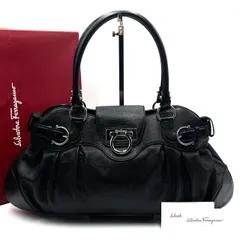 極美品● Salvatore Ferragamo フェラガモ ハンドバッグ マリッサ ハンドバッグ ガンチーニ ブラック レザー