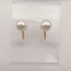 無調色】18k、Akoyaパール ピアス 7-7.5mmバーデザイン『刻印有 