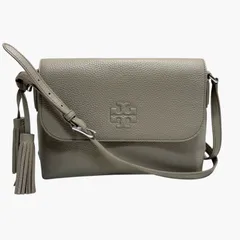 美品！TORY BURCH レザーフラップショルダーバッグ グレージュ タッセル付き