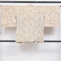 アンティーク 羽織 袷 身丈82cm 裄丈65cm 正絹 Cランク Mサイズ ちりめん 抽象柄 クリーム系 1217-16812