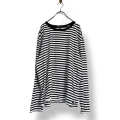 H&M エイチアンドエム ボーダーカットソー 長袖トップス レディースXL メンズXL ユニセックス レギュラーフィット モノトーン配色 白黒ストライプ コットン素材 綿100 ビッグサイズ ゆったりシルエット カジュアルスタイル 韓国ファッション