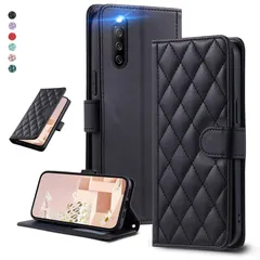 高質PU エレガント マグネット開閉式 手帳型ケース カード収納機能 IV（SO-52C/SOG07）キルティグレザー調 スタンド機能 10 液晶全面保護 Xperia レンズ保護 Sony ストラップ付属(ブラック) UnivoColors