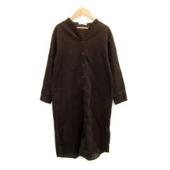 シューラルー SHOO・LA・RUE コーデュロイシャツワンピース ロング丈 長袖 スリットネック 無地 M 茶 ブラウン /SY5