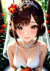 TA-0023 光の 花嫁 ブライダル ティアラ と赤い 薔薇 AIアートフォト A4