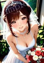 TA-0029 窓辺の微笑み 花嫁 ローズ ブーケ AIアートフォト A4