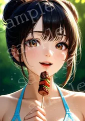 TA-0032 串焼き ガール 木漏れ日ポートレート AIアートフォト A4