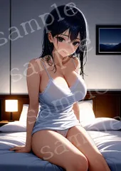 TA-0038 静かな 夜 の ベッドルーム 淡色 ランジェリー AIアートフォト A4