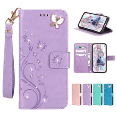 らくらくスマートフォン F-53E適用の ケース 手帳型 かわいい おしゃれ ストラップ付き カード入れ収納 スタンド機能 マグネット式 F-53Eスマホケース ライトパープル 1