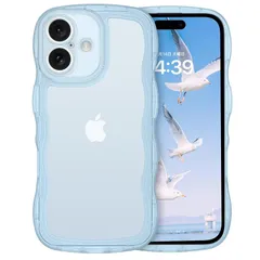 VENINGO iPhone 17 用 ケース ブルー アイフォン17 クリア ウェーブ おしゃれ TPU+PC 韓国 かわいい 可愛い スマホケース 人気 シンプル 滑り止め 薄型 軽量 耐衝撃 指紋防止 レンズ保護 ストラップホール付き シリコン TP 0