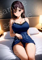TA-0041 深夜の ネイビー ドレス ルーム ランジェリー AIアートフォト A4