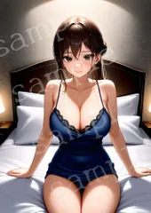 TA-0042 ベッドライトの微熱 ネイビー レース ルーム ランジェリー AIアートフォト A4