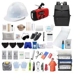 【迅速に発送】防災リュック 避難グッズ 防災グッズ 一次避難用 災害対策リュック 非常持ち出し袋 緊急避難セット ヘルメット付き 一人用 地震 台風 停電対策 ブラック 765b0651