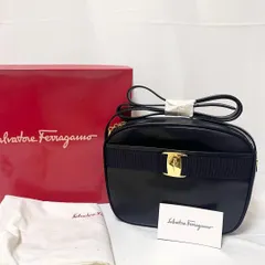 Salvatore Ferragamo フェラガモ ヴァラリボン ショルダーバッグ レザー ダークネイビー 美品