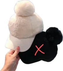 ボンボン ファー 帽子 アイボリー