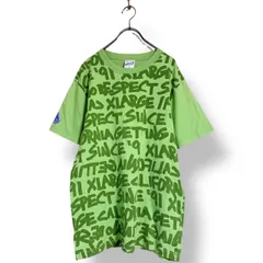 X-LARGE エックスラージ エクストララージ 半袖 Tシャツ カットソー 総柄 プリント ロゴT グリーン 緑 Mサイズ 綿100 コットン ストリート系 カジュアル ビッグロゴ メンズ レディース ユニセックス 春夏 トップス オーバーサイズ