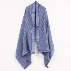 HERMES　エルメス　ストール　大判　Hロゴ総柄　シルク　ウール　ブルーグレー　フランス製　レディース　b00443