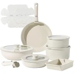 CAROTE カローテ フライパン セット 16点 IH対応 ガス火対応 PFOAなどの有害物質不使用 5層構造 軽量 取っ手のとれる マーブルコート くっつきにくい 鍋セット 卵焼き器 洗いやすい オーブン対応 一年保証 「アイスクリーム」 9fbbb431