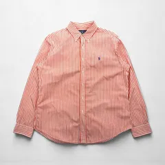 Ralph Lauren 90年代 ボタンダウン シャツ XL オレンジ ストライプ スモールポニー刺繡