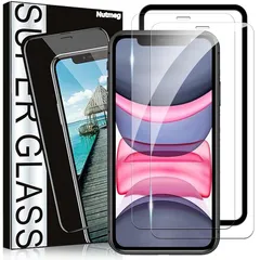 【新品】 Nutmeg【ガイド枠付き 2枚セット】対応 iphone 11/iphone XR 用の ガラスフィルム【日本旭硝子素材製】アイフォン11/アイフォン XR 用の フィルム 保護フィルム 強化ガラス 硬度9H 高透過率 高光沢 気泡なし 貼り付 1