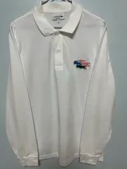 LACOSTE カラー 刺繍 ロゴ 長袖 ポロシャツ 白